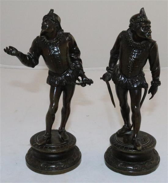 Emile Guillemin (1841-1907). A pair of bronze figures of 17th century duelists, 7.5in.